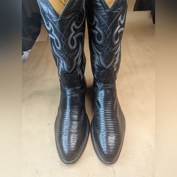 Tony Lama boots men's size 10 D Exotic Genuine Black Teju Lizard Classic Western - Picture 1 of 12